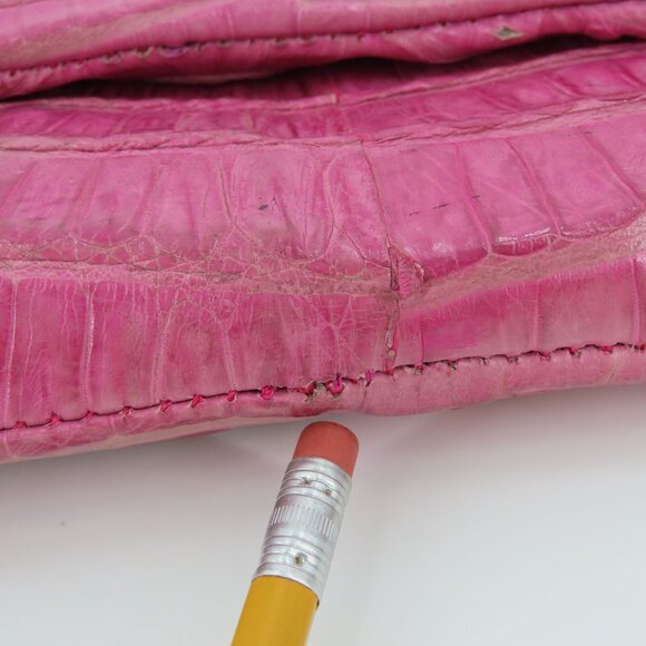 Jamah Barbi Pink Crocodile Leather Suede Lining Chain Strap Wristlet Handbag Bag - Picture 15 of 16